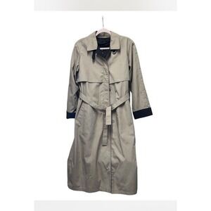 London Fog Womens Size 14R Belted Overcoat Trench Beige Zip Out Liner